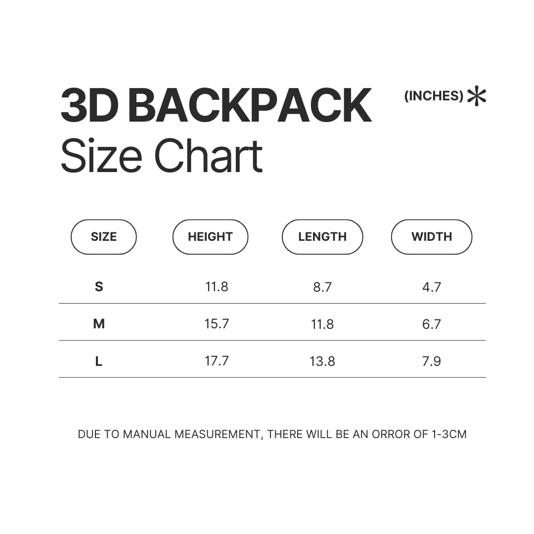 3D Backpack Size Chart - Chococat Merch