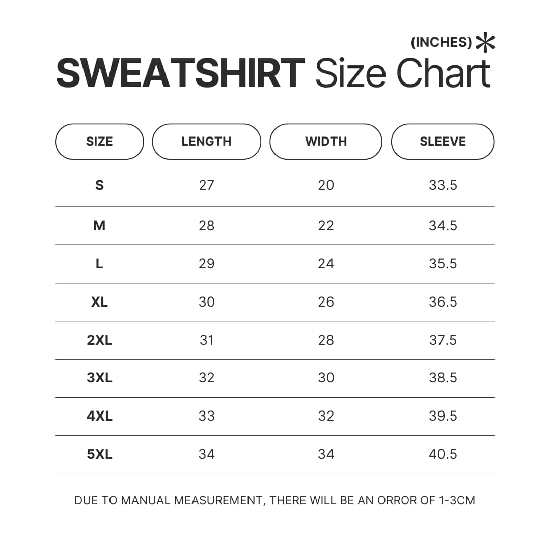 Sweatshirt Size Chart - Chococat Merch