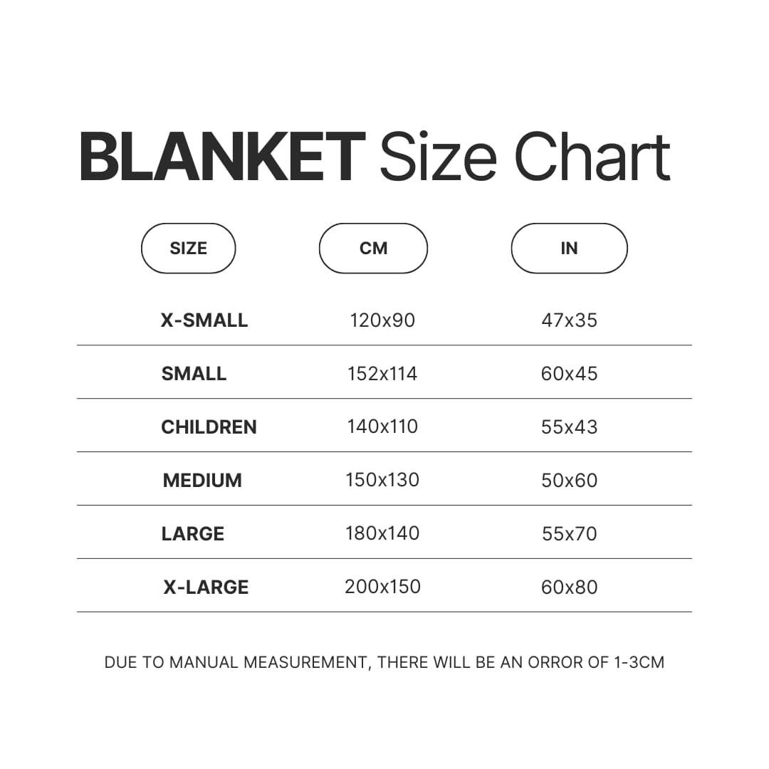 Blanket Size Chart - Chococat Merch